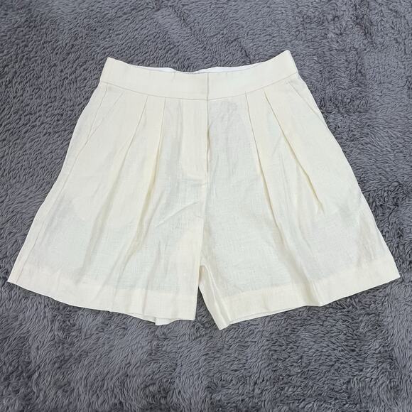 L'academie Shorts Womens Small (27x6) Beige 100% Linen Pleated - New - Picture 1 of 14